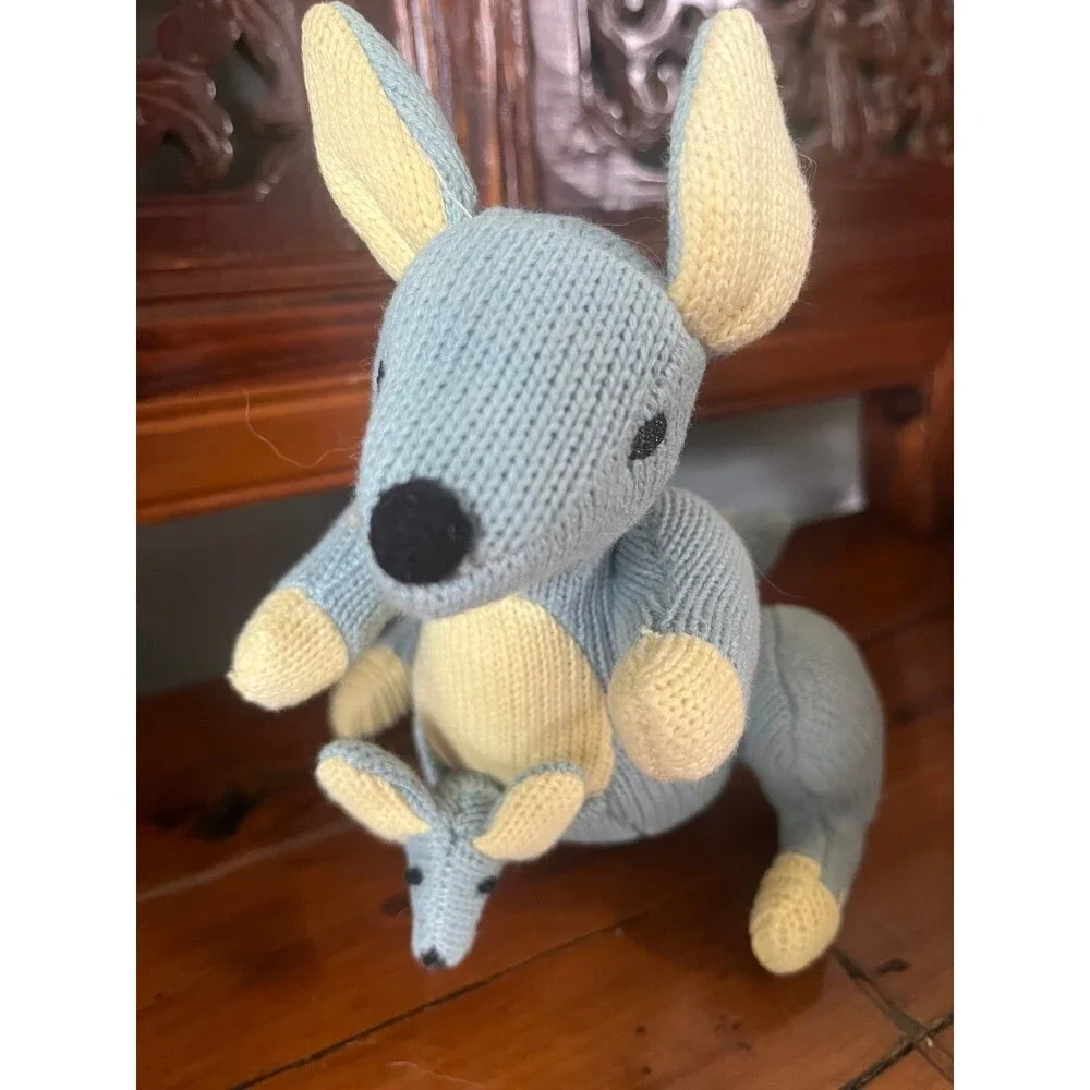 Vintage Rich Frog Kangaroo Rattle a Roo Knit Cotton Stuffed Animal